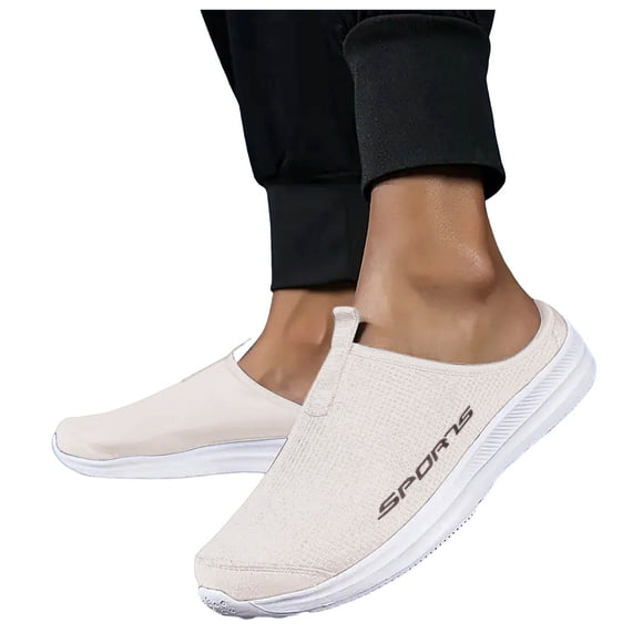 Womens Mens Breathable Mesh Slip on Mules Walking Sneakers Open Back Knit Non Slip Flats Shoes