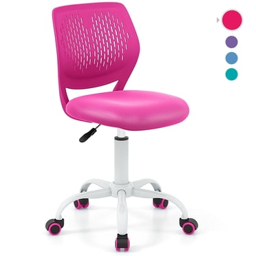 Giantex Chaise de Bureau pour Enfants, Chaise Pivotante Réglable pour Enfants, Chaise de Travail en Maille Sans Accoudoirs pour Étudiant avec Soutien Lombaire et Hauteur Réglable, Chaise d'Ordinateur à Roulettes, Rose
