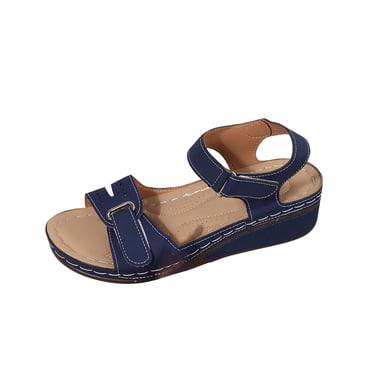 Hopeusnice Chaussures Compensées pour Femmes Sandales à Bout Ouvert Respirantes Antidérapantes à Semelle Épaisse Plateforme Talon Compensé Tendance Souples Chaussures Compensées pour Femmes Matériaux PU Chaussures d'Été Chaussures de Marche Antidérapantes Bleu 41