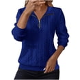 thumbnail image 1 of Timegard Hauts pour Femmes Col en V à Revers Fermeture Éclair Manches Longues Tunique Décontractée Confortable Texture Chandail, 1 of 6