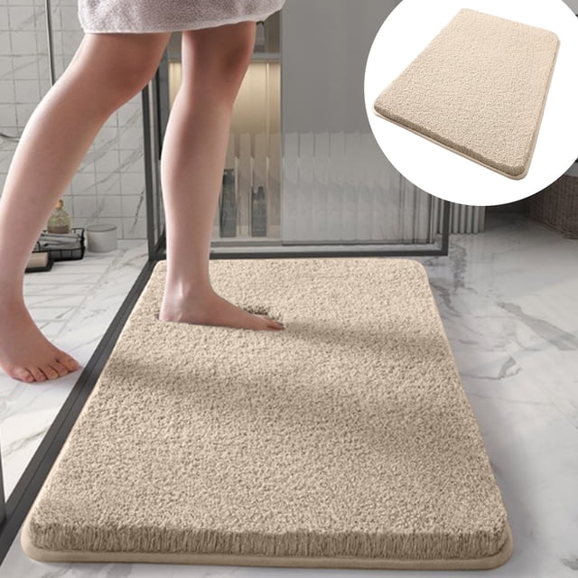 Boovnll Bathroom Rugs, 16x24" Absorbent Soft Solid Color Thicken Plush Bath Mat, Non-Slip Backing Quickly Drying for Bathroom, Kitchen, Floor, Pool, Toilet Mat, Bath Mats for Bathroom