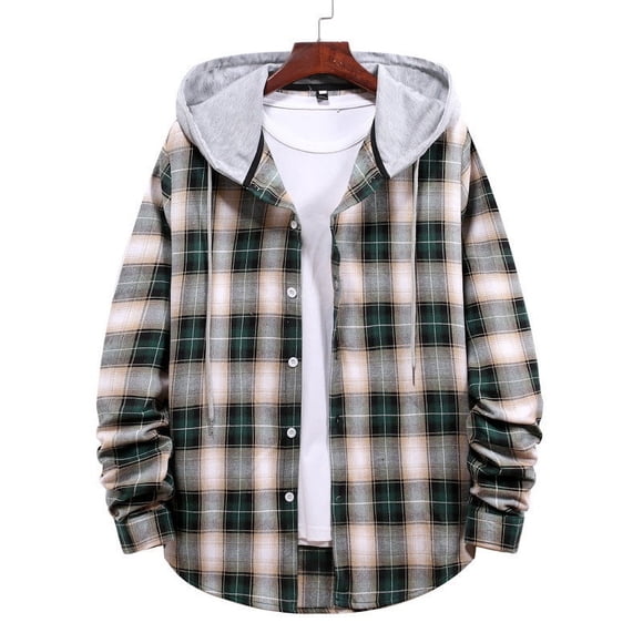 Meichang Flannel Shirts Men Big and Tall Plaid Hoodies Fall Button Down Shirt Jacket Regular Fit Long Sleeve Coat Jacket