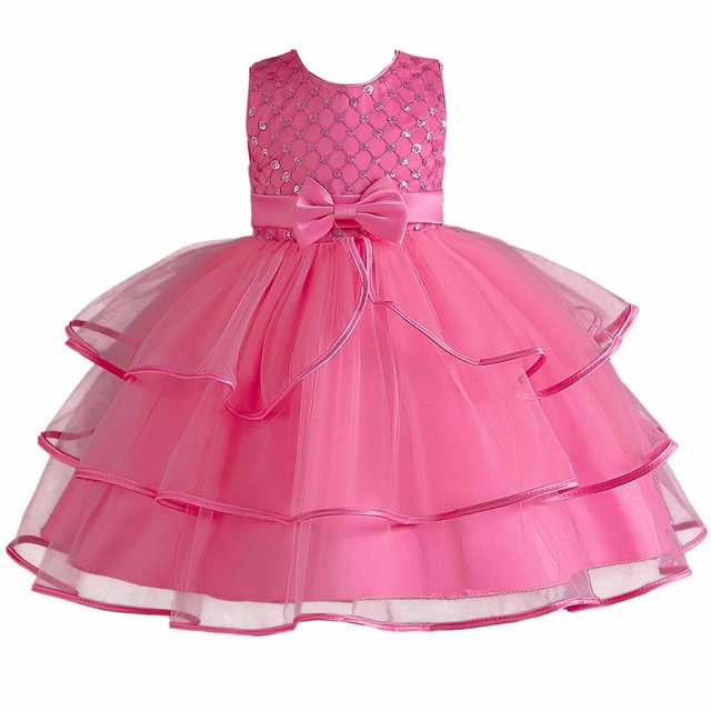 Penkiiy Robe Sans Manches Brodée en Maille pour Filles, Robe de Princesse Décontractée pour Filles 9-10 Ans Rose Vif en Solde