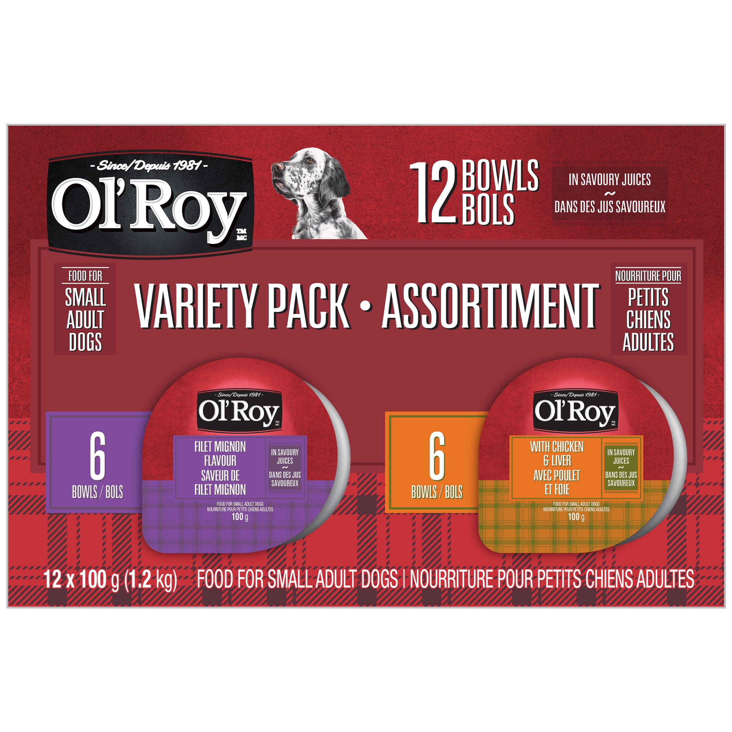 Ol' Roy Filet Mignon Flavour and Chicken & Liver Dog Food Variety Pack for Small Adult Dogs 7.2KG