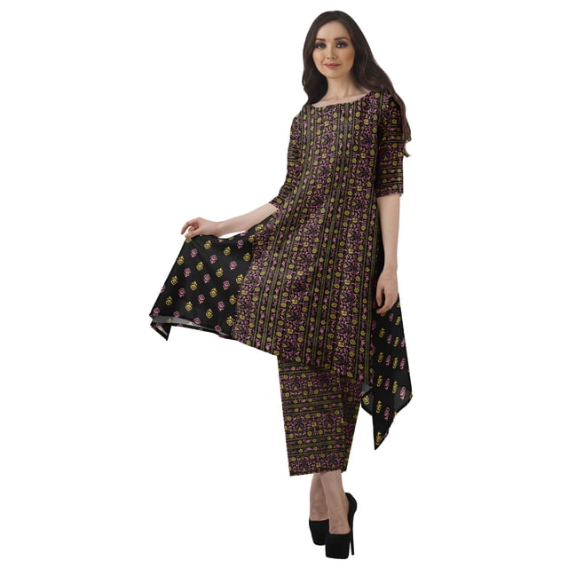 Moomaya Kurti Asymétrique avec Ensemble Pantalon Femmes Chanderi Imprimé Tenue de Fête Vêtements