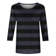 thumbnail image 5 of Meichang T-Shirts à Manches 3/4 Grande Taille pour Femmes, Décontractés, à Imprimé Rayé, Col Ras du Cou, Hauts Légers, Doux et Extensibles, Manches Trois Quarts, Chemise, P-4TG, 5 of 5