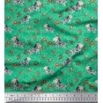 thumbnail image 1 of Soimoi Green Polyester Crepe Fabric Leaves,Floral & Animal Cartoon Print Sewing Fabric BTY 52 Inch Wide, 1 of 3