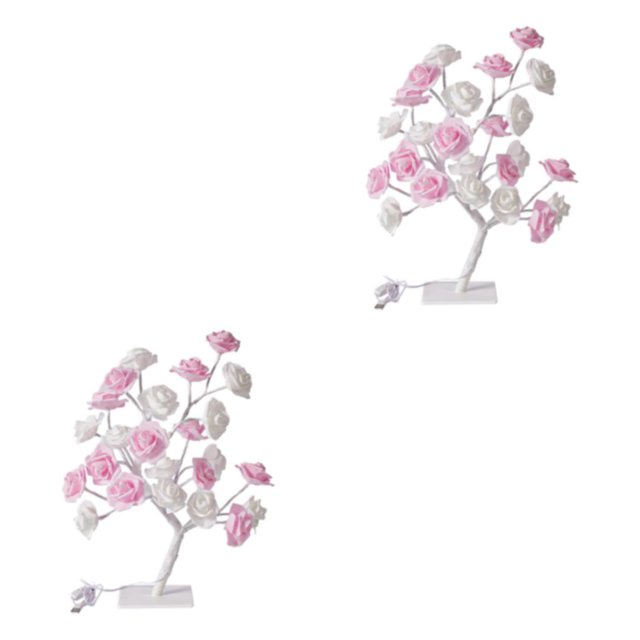 Maytalsory Color Changing Lighted Rose Lamp Remote Control Energy Saving Artificial Bonsai Tree Lights Gift For Any Occasion white pink white rod 2Set