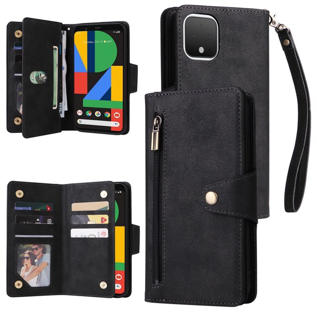 Case for Google Pixel 4 Magnetic Leather Zipper Wallet Cover Card Holder