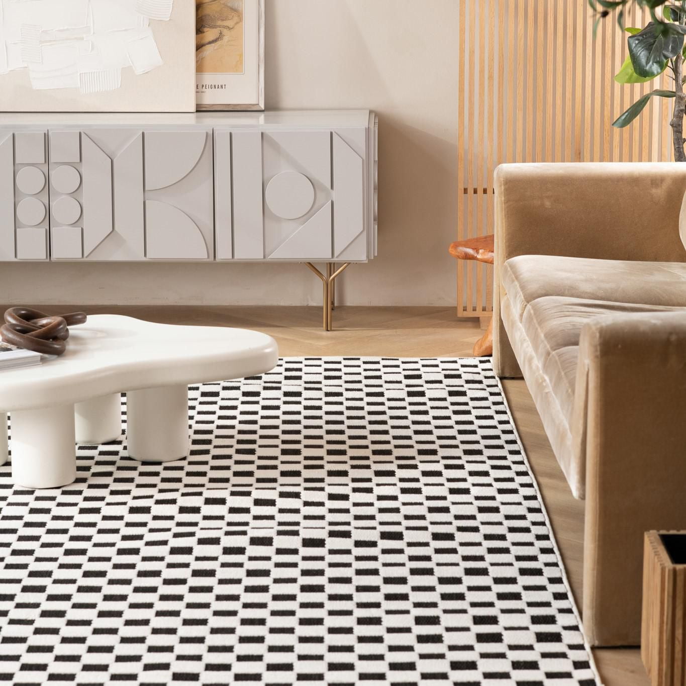 Rug Branch Maise Checkered Indoor Outdoor Area Rug, Black White, Modern - Entryway, Hallway, Bathroom, and Kitchen
