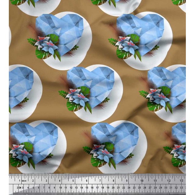 Soimoi Velvet Fabric Tropical Flower & Heart Print Fabric by Yard 58 Inch Wide