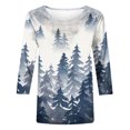 thumbnail image 5 of IROINNID T-shirt à Manches Longues en Polyester Réduit pour Femmes, T-shirt Ample Imprimé Quotidien, Blouse Mi-Longue, Hauts à Col Rond, Bleu, 5 of 5