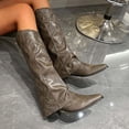 thumbnail image 4 of LOVZFMLL Cowboy Boots for Women Mid Calf Stovepipe Boots Pointy Toe Slip Resistant Low Block Heel Western Style Fall Boots, 4 of 6