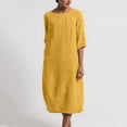thumbnail image 2 of RKSTN Robe Maxi pour Femme Grande Taille Robe d'Été Simple Coton-Lin Col Rond Robe de Plage Manches Courtes Plissée Ligne A Robe Midi, 2 of 8