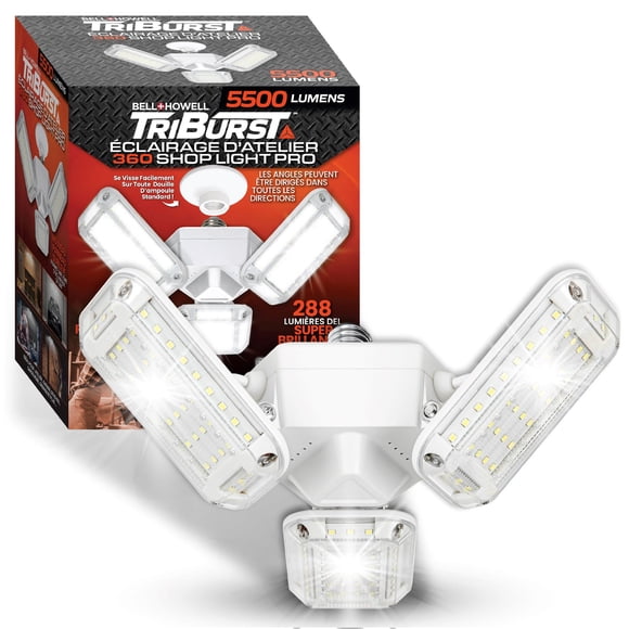 Bell + Howell Triburst 360 Shop Light PRO – 5500 Lumens Super Bright LED Garage and Shop Light, Multi-Directional, Adjustable Panels, Screws Into Standard Socket