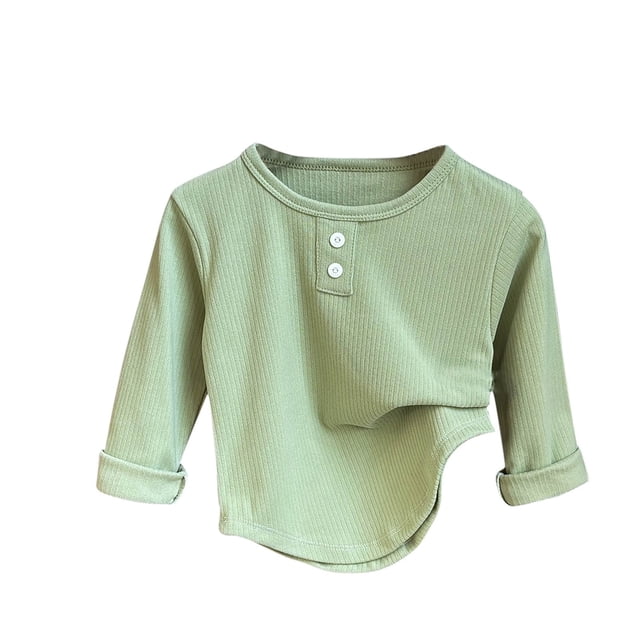 LOVZFMLL Hauts pour Petites Filles, Blouse de Pyjama Unie Décontractée de Tous les Jours à Boutons devant, Col Ras du Cou, Manches Longues, Vêtements d'Automne 5-6 Ans Vêtements pour Filles