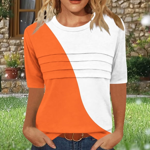 TNDBKQWR Cheap Shirts for Women Shirts for Tall Women Plus Size Scoop Neck Tops for Women Clothing Womens Tops Woman Blouse, Orange, XL