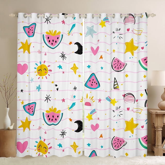 Erosebridal Rideaux à Motif de Melon D\'eau pour Salon, Rideaux et Draperies Étoiles Lune Soleil (52x84), Déco Graffiti