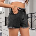 thumbnail image 3 of Cowboy Shorts for Women with Button Fly, Zipper Closure, Patch Pockets, Frayed Hem, Polyester Blend, Casual Fit, 3 of 8
