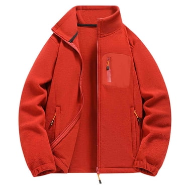WRKEKC Fleece Jacket Men Unisex Solid Color Fleece Sherpa Windproof Warm Outdoor Zip Pocket Stand Collar Casual Outerwear