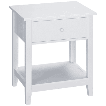 HOMCOM Table de Nuit Moderne, Table d'Appoint avec Tiroir et Tablette de Rangement, Blanc