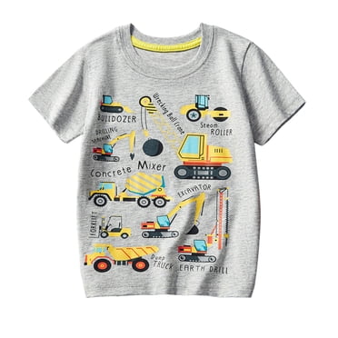 PMVFHDE T-Shirts à Manches Longues pour Garçons Hauts pour Garçons pour Tout-Petits et Enfants T-Shirt à Col Rond Confortable et Respirant avec Imprimé Excavatrice pour Activités Extérieures Décontractées et Gris, 4-5 Ans