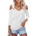 thumbnail image 1 of RXIRUCGD Femmes Uni Manches 3/4 Col en V Chandail Sans Bretelles Hauts Chemises Blouse, Blanc, Taille : S, 1 of 6