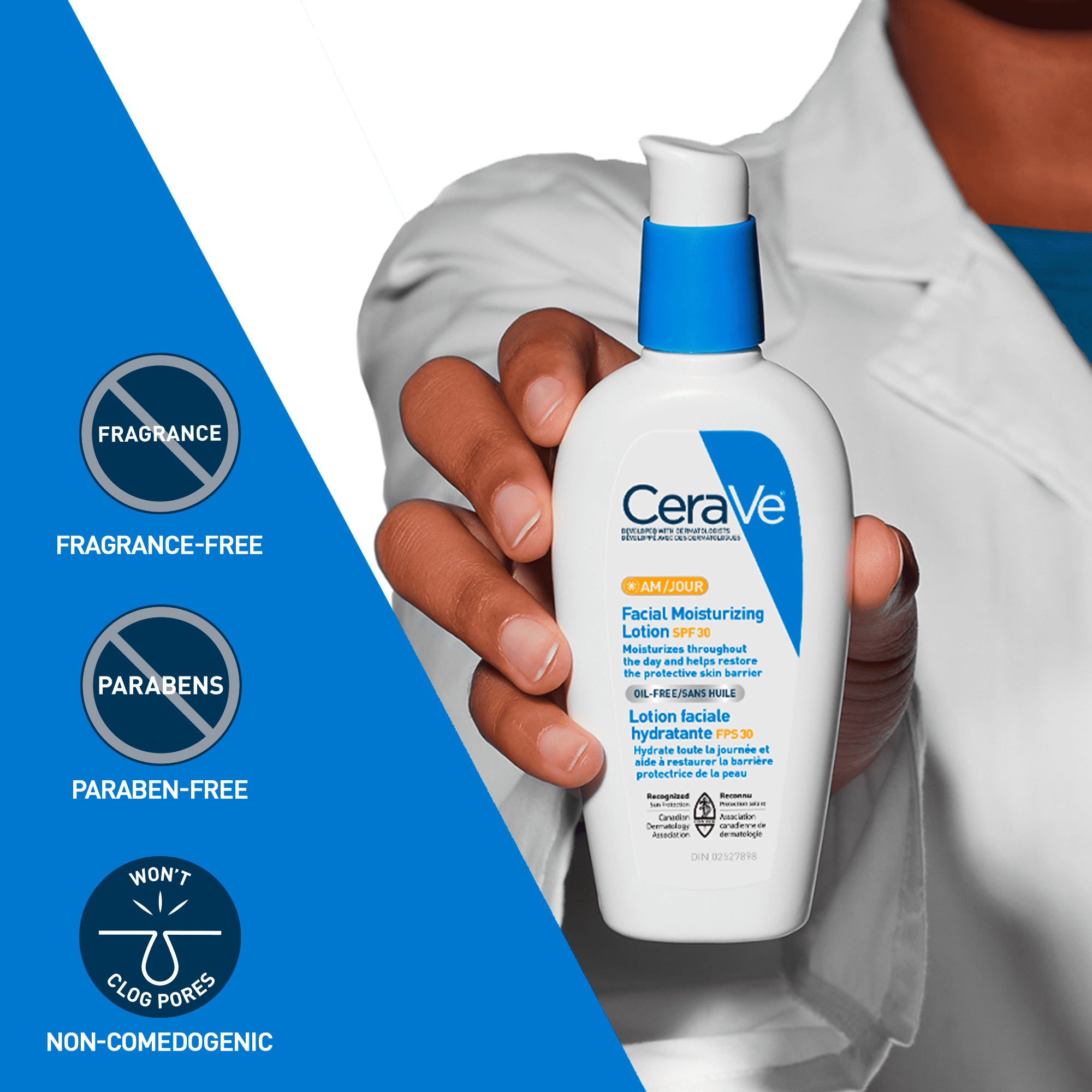 CeraVe Lotion Hydratante AM FPS 30, Hydratant Visage Quotidien avec Céramides et Écran Solaire, 89 ml