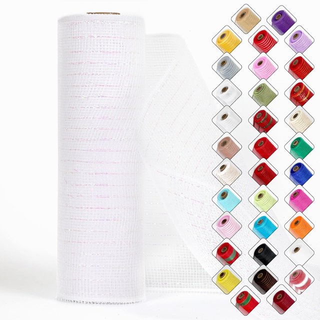 Mesh Ribbon for Wreaths 10 Inch x 30 Foot Wreath Mesh Rolls with Shiny Metallic Foil for Easter Christmas Party Wedding Home Decor DIY Craft Projects and Gift Wrapping