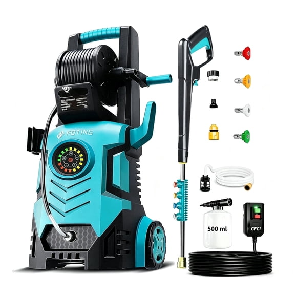 FOTING 5000 Max at 3.2 GPM Electric Pressure Washer, with 4 Quick-Connect Nozzles and Foam Cannon with GFCI protection,Blue