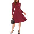 thumbnail image 2 of INSPIRE CHIC Robe Midi en Tricot à Manches Longues à Col Noué pour Femme, Tenue de Travail, TG, Rouge, 2 of 5