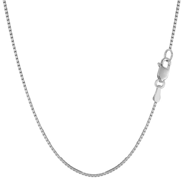 Collier Chaîne Boîte Miroir en Or Massif Blanc 10k, 1.0mm, 22 Pouces