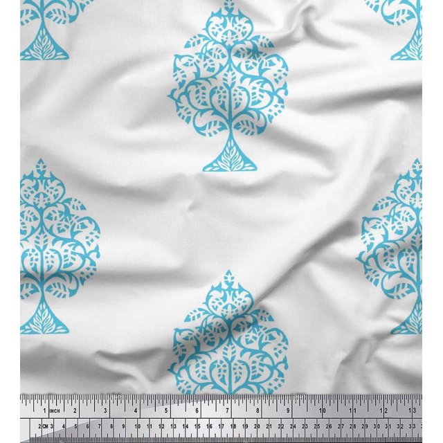 Soimoi Poly Georgette Fabric Tree Block Print Sewing Fabric Yard 42 Inch Wide