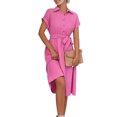 thumbnail image 1 of Innerwin Robe Chemise Boutonnée Robes Midi pour Femmes Vacances Manches Courtes Ample Rouge P, 1 of 4