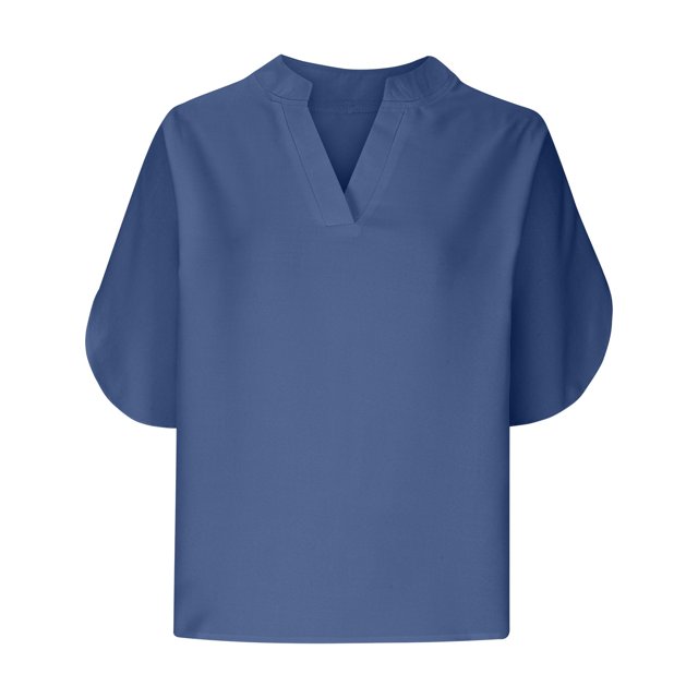 AherBiu Hauts pour Femmes Robe Décontractée Col en V Manches Courtes Été Couleur Unie Coupe Ample Blouse Confortable Hauts