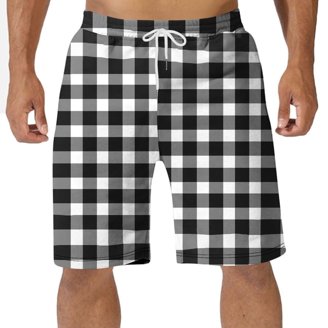 Diufon Men's Casual Shorts Spring Summer Wide Leg Loose Plaid Printed Elastic Waisted Drawstring Sport Shorts