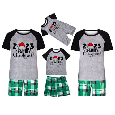 EQWLJWE 2023 Family Christmas Pajamas Christmas Short Sleeve Pajamas Santa'S Hat Print Round Neck Raglan Sleeve Shirts Plaid Shorts Nightmare Before Christmas Loungewear