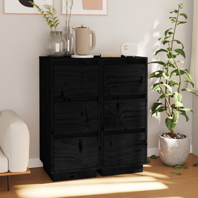 vidaXL Buffets 2 pcs Noir 32x34x75 cm Pin Massif