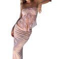 thumbnail image 3 of Faithtur Women?s 2 Piece Summer Outfits, Strapless Drawstring Lace Tube Tops + Long Skirt Set, 3 of 6