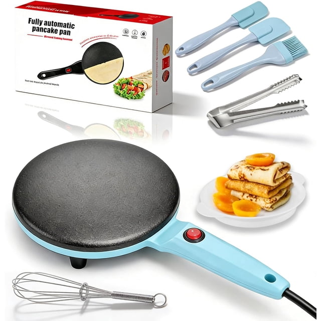 Instant 8” Electric Crepe Maker, Quick Heat Nonstick Crepe Pan with Auto Temperature Control, Portable Crepe Machine for Pancakes, Tortillas, or Flatbreads (Blue)