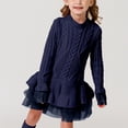 thumbnail image 2 of Splozh Robe pour Bébé Fille, Printemps et Automne, Robe de Fête à Manches Longues pour Filles, Robe en Maille à Motif, Bleu Marine, 5-6 Ans, 2 of 6