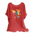 thumbnail image 3 of QATAINLAV Hauts d'Été pour Femmes en Coton et Lin de Plage Mode Tunique à Imprimé Papillon T-Shirts Amples Décontractés Col Rond Manches Courtes Blouses Fluides Offres Éclair d'Aujourd'hui Rouge P, 3 of 8