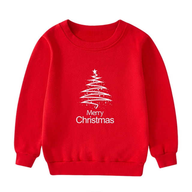 KYAIGUO Chandail en Molleton de Noël pour Garçons et Filles, Col Rond, Imprimé, Manches Longues, Pull Rouge pour Bébé, Blouse Décontractée pour 1-16 Ans