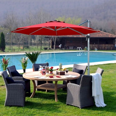 Costway Parasol Déporté de Patio 11 Pieds Rotation à 360 Degrés Inclinaison en Aluminium Rouge