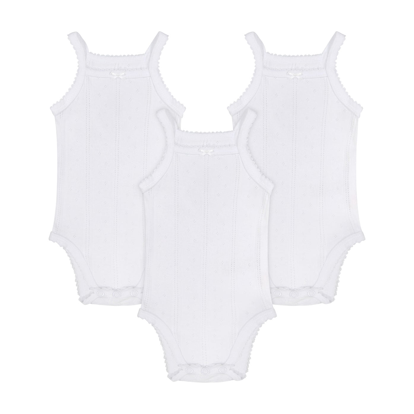 Buyless Fashion Baby Girl White Eyelet Camisole Onsie In Soft Cotton With Colored Trim