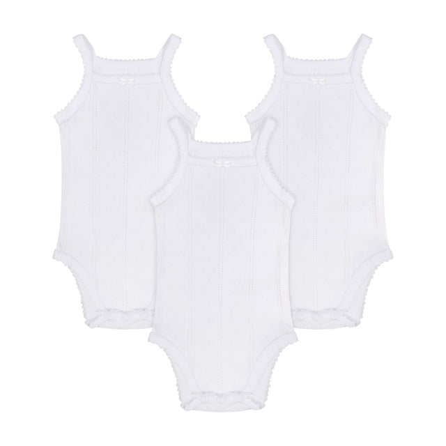 Buyless Fashion Baby Girl White Eyelet Camisole Onsie In Soft Cotton With Colored Trim