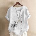 thumbnail image 1 of Liquidation Horkkom Hauts Grande Taille pour Femmes Été Chemises Amples en Lin à Manches Courtes Col Rond Imprimé Floral Blouses Confortables, 1 of 4