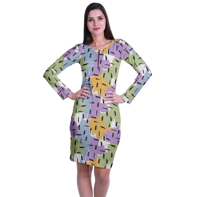 Moomaya Womens Full Sleeve Printed Midi Length Printed Bodycon Dress
