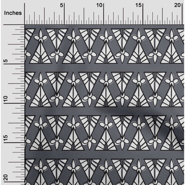 oneOone Georgette Viscose Fabric Floral & Triangle Block Decor Fabric Printed BTY 42 Inch Wide