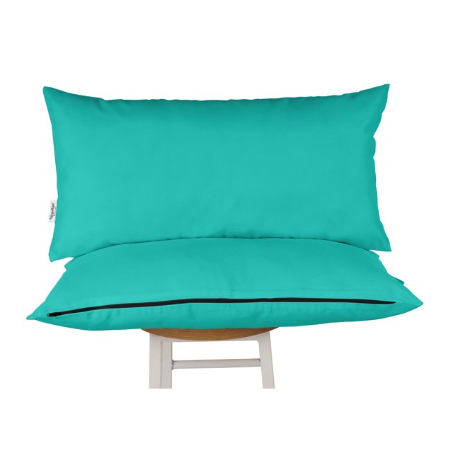 Vargottam Indoor/Outdoor Polyester Fabric Lumbar Pillow With Insert, All-Weather Waterproof Decorative Throw Pillow for Patio Furniture-Set of 2 - Turquoise Green